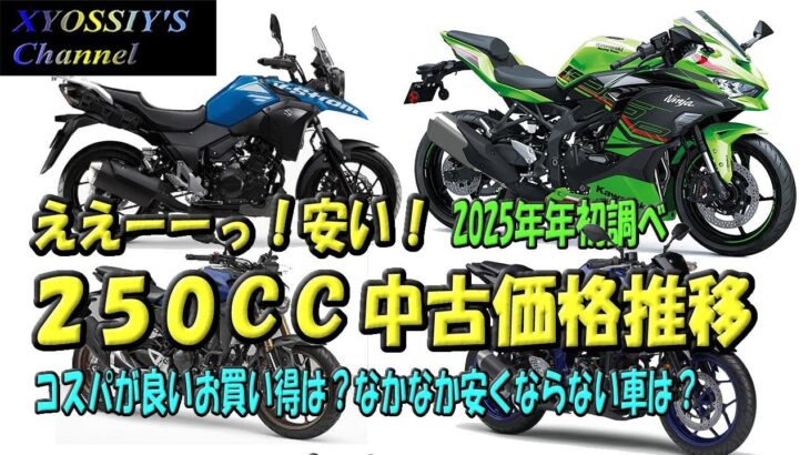 【SUZUKI V-Strom250番外編】2025年年始での２５０CC 中古バイクの価格推移を見ると。NINJA250,YZFR25,Vstrom250,GIXXER250SF、GSX250Rなど