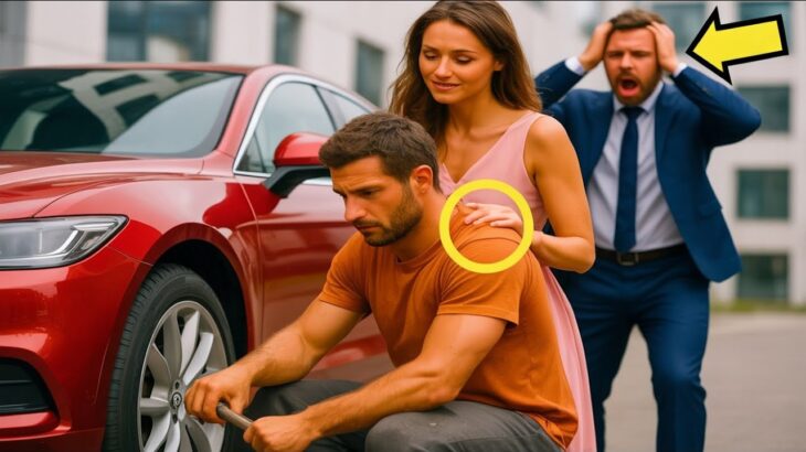 裕福な女性がホームレスの男性に車のタイヤ交換を頼んだ… しかし彼女の夫が到着したとき…