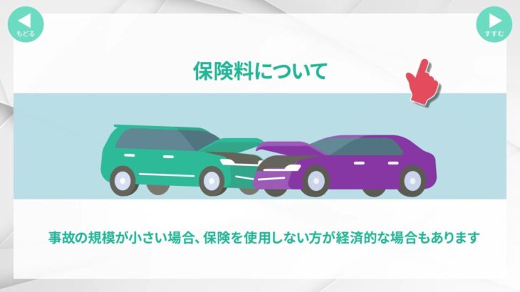 自動車保険パーソナライズド／インタラクティブ動画例 保険使用／支払いについての案内