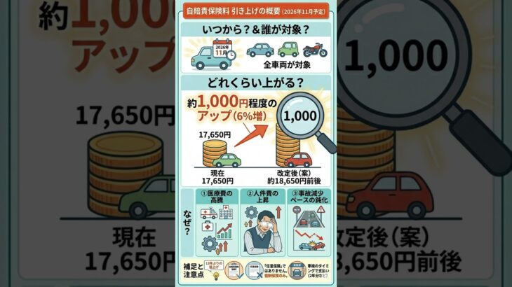 また負担増…車ユーザー全員に関係ある値上げです。#自賠責保険 #値上げ #車検 #自動車保険 #税金 #負担増 #家計防衛 #節約術 #車持ち #ニュース解説 #お金の知識 #知らないと損