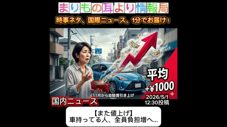 【また値上げ】車持ってる人、全員負担増へ… #ニュース解説 #一分でわかる #時事ネタ #国内ニュース #自賠責保険 #値上げ #自動車保険 #物価高