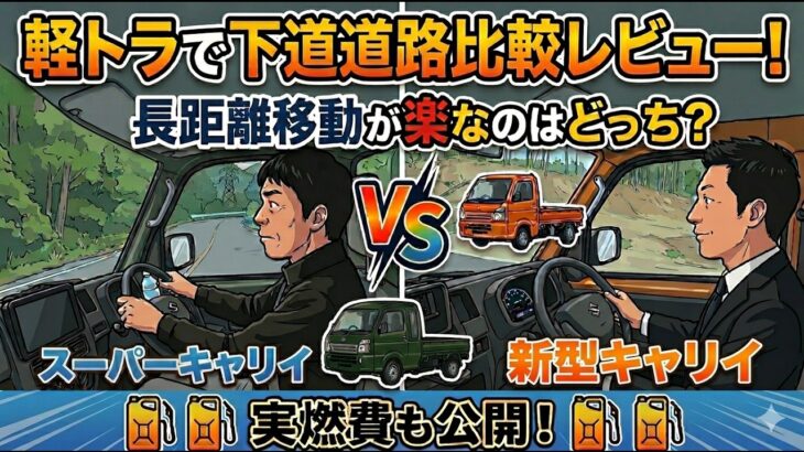 「軽トラで下道道路比較レビュー！」新型キャリイとスーパーキャリイ、長距離移動が楽なのはどっち？ 実燃費も公開！