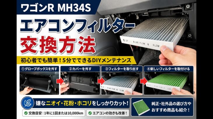 ワゴンR MH34Sのエアコンフィルター交換｜外し方と交換手順を解説