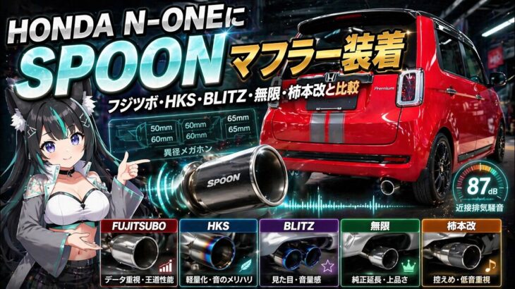 HONDA N-ONEにSPOONマフラー装着｜フジツボ・HKS・BLITZ・無限・柿本改と比較