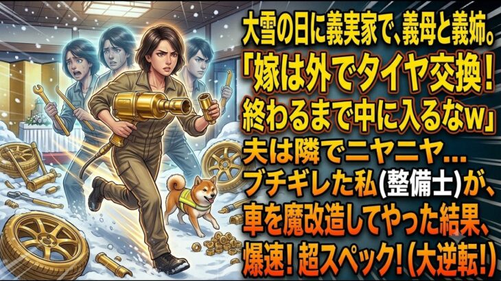 大雪で「嫁は外で5台分のタイヤ交換！」と追い出された整備士の私が車を魔改造して見せた大逆転