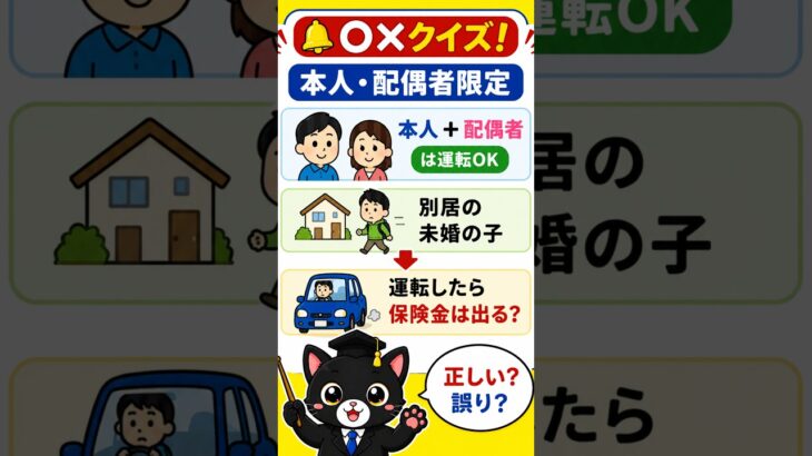 自動車保険vol.10　意外と間違える。試験によく出るポイントを黒猫先生がわかりやすく解説します！ #損害保険一般試験 #保険募集人試験 #保険クイズ #自動車保険 #黒猫先生#黒#損保#自賠責保険