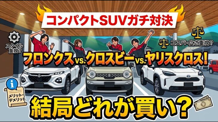 【コンパクトSUVガチ対決】ヤリスクロス vs フロンクス vs クロスビー！「結局どれが買い？」スタイル重視か、コスパ・広さか？メリット・デメリットをぶっちゃけ比較！