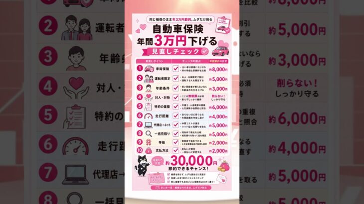 自動車保険 年間3万円下げる見直しチェックを紹介