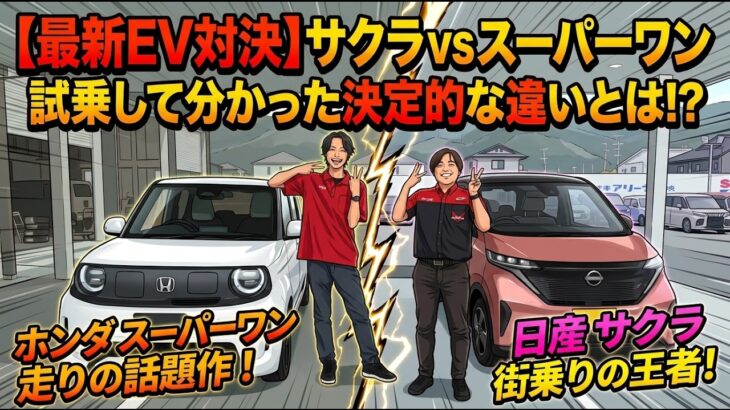 【最新EV対決】日産 サクラ vs ホンダ スーパーワン！街乗りの王者と走りの話題作、試乗して分かった決定的な違いとは！？