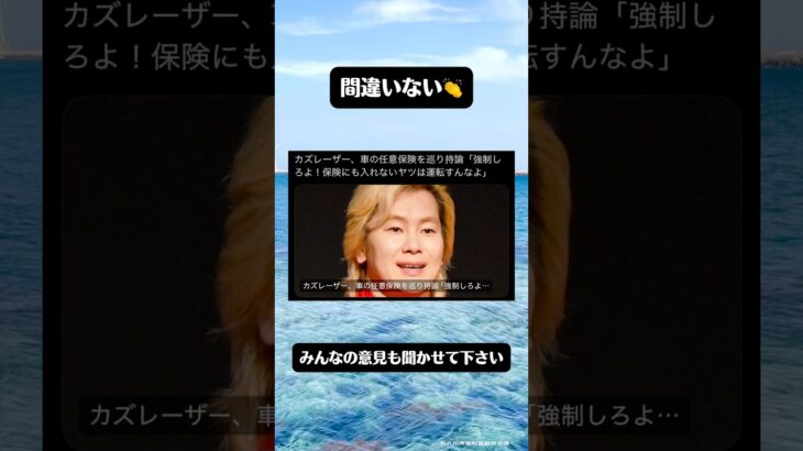 カズレーザーさん車の任意保険に対して素晴らしいど正論‼️